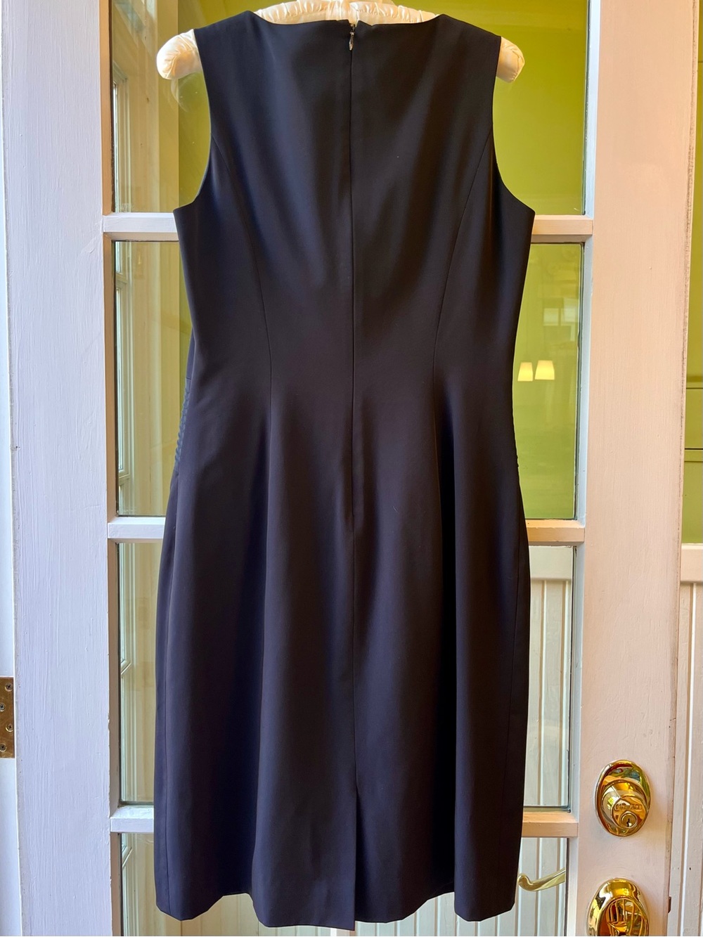 Calvin Klein Black Sleeveless Sheath Dress with Pleated Waistband & Silver Link - Picture 2 of 6